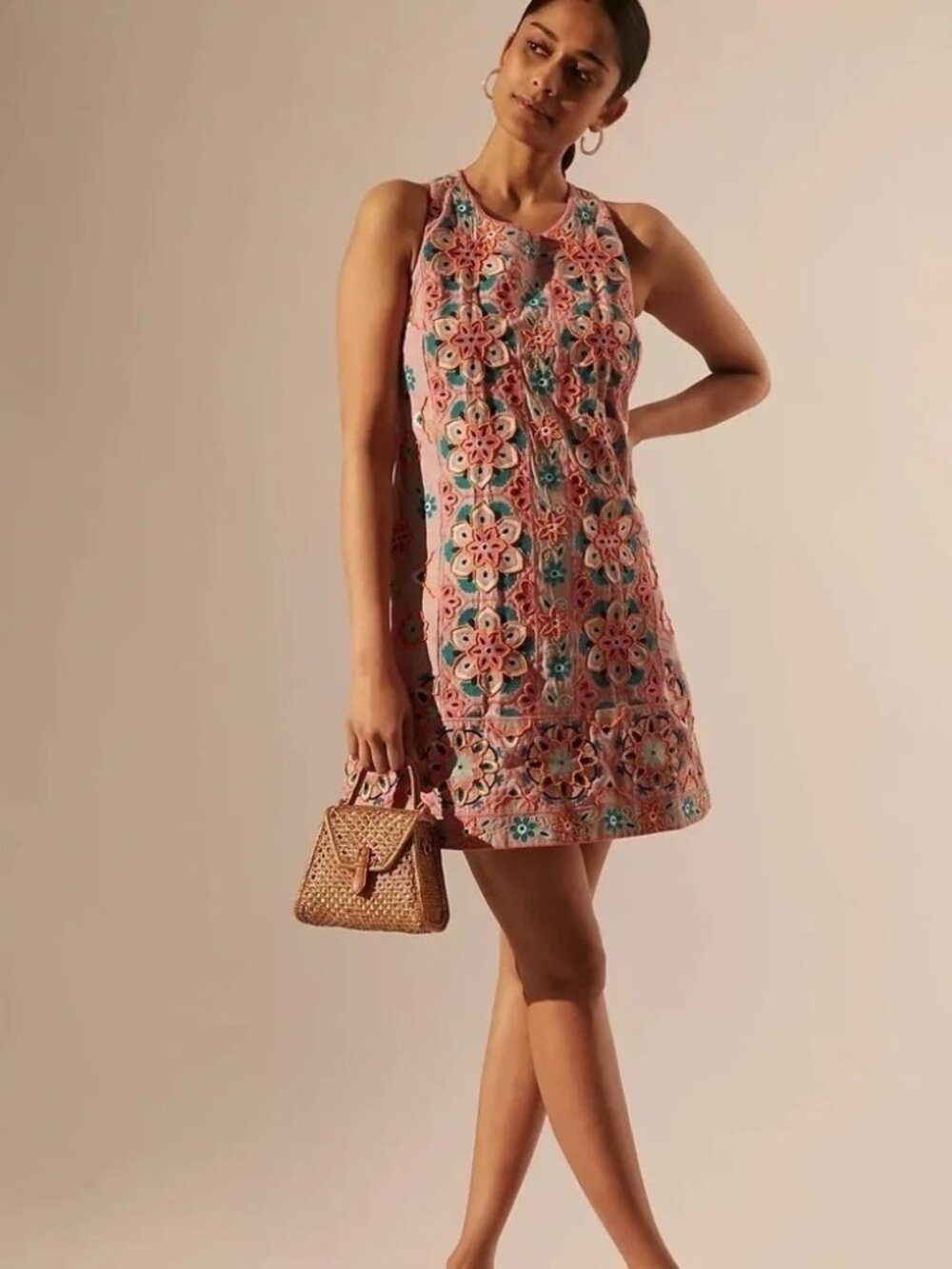 Anthropologie dress size 0 - embroidered Beaded Floral Shift Mini Dress Boho